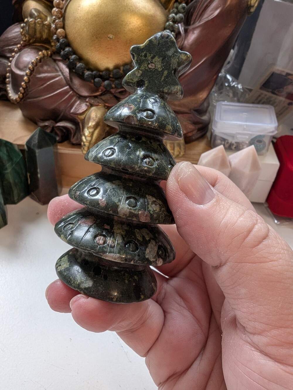 Plum Blossom 🌸 Jade Hand Carved Christmas 🎄 Tree Freestanding Figurine Statue